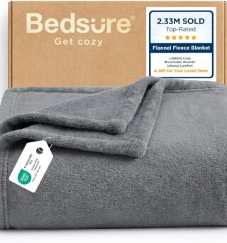 Bedsure GentleSoft Fleece Throw Blanket for Couch Grey - Lightweight Plush Fuzzy Cozy Soft Blankets and Throws for Sofa, Couch, Travel, Camping, 50x60 inches